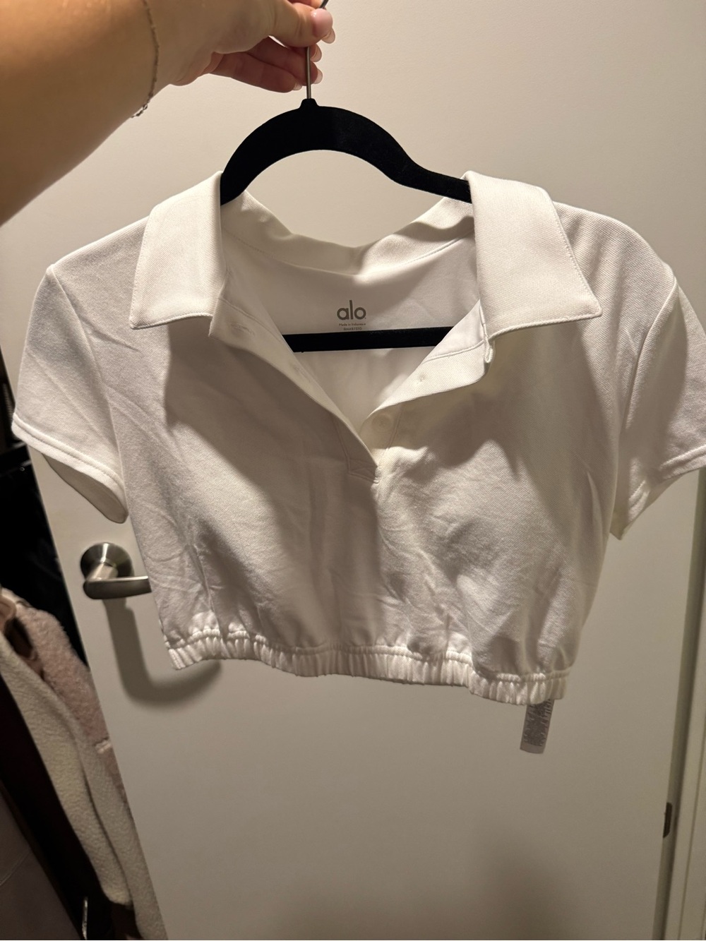 ALO Yoga White Cropped Polo Top